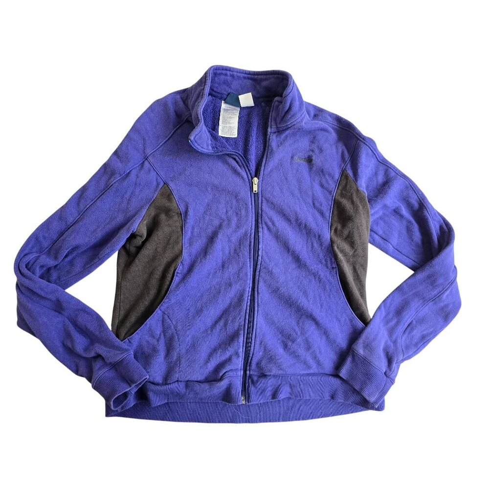 Reebok Womens Full-Zip Fleece Jacket Purple & Black L Warm Casual Activewear